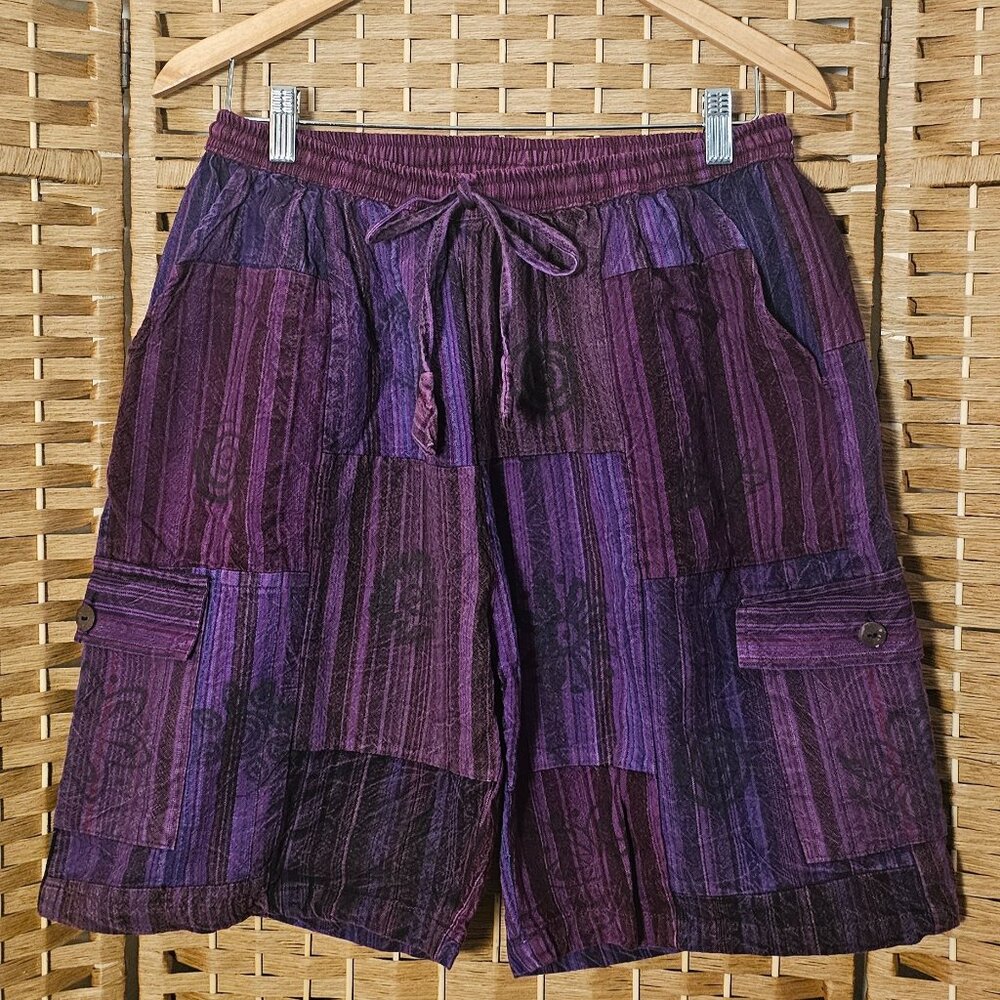 Wevez Purple Patchwork Cotton Boho Shorts OS